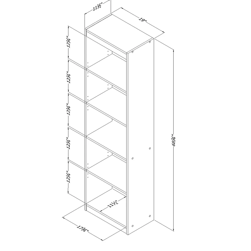South Shore Axess 69"H 5-Shelf Narrow Bookcase, Natural Walnut