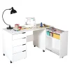 South Shore Crea Sewing Craft Table on Wheels, Pure White
