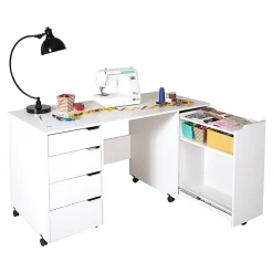 South Shore Crea Sewing Craft Table on Wheels, Pure White