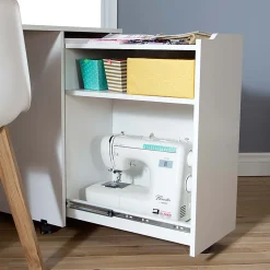 South Shore Crea Sewing Craft Table on Wheels, Pure White