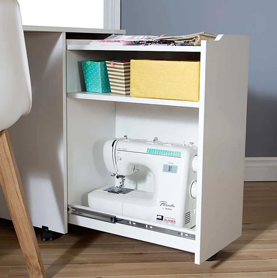 South Shore Crea Sewing Craft Table on Wheels, Pure White