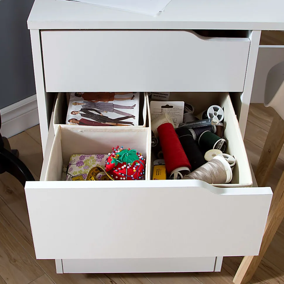 South Shore Crea Sewing Craft Table on Wheels, Pure White