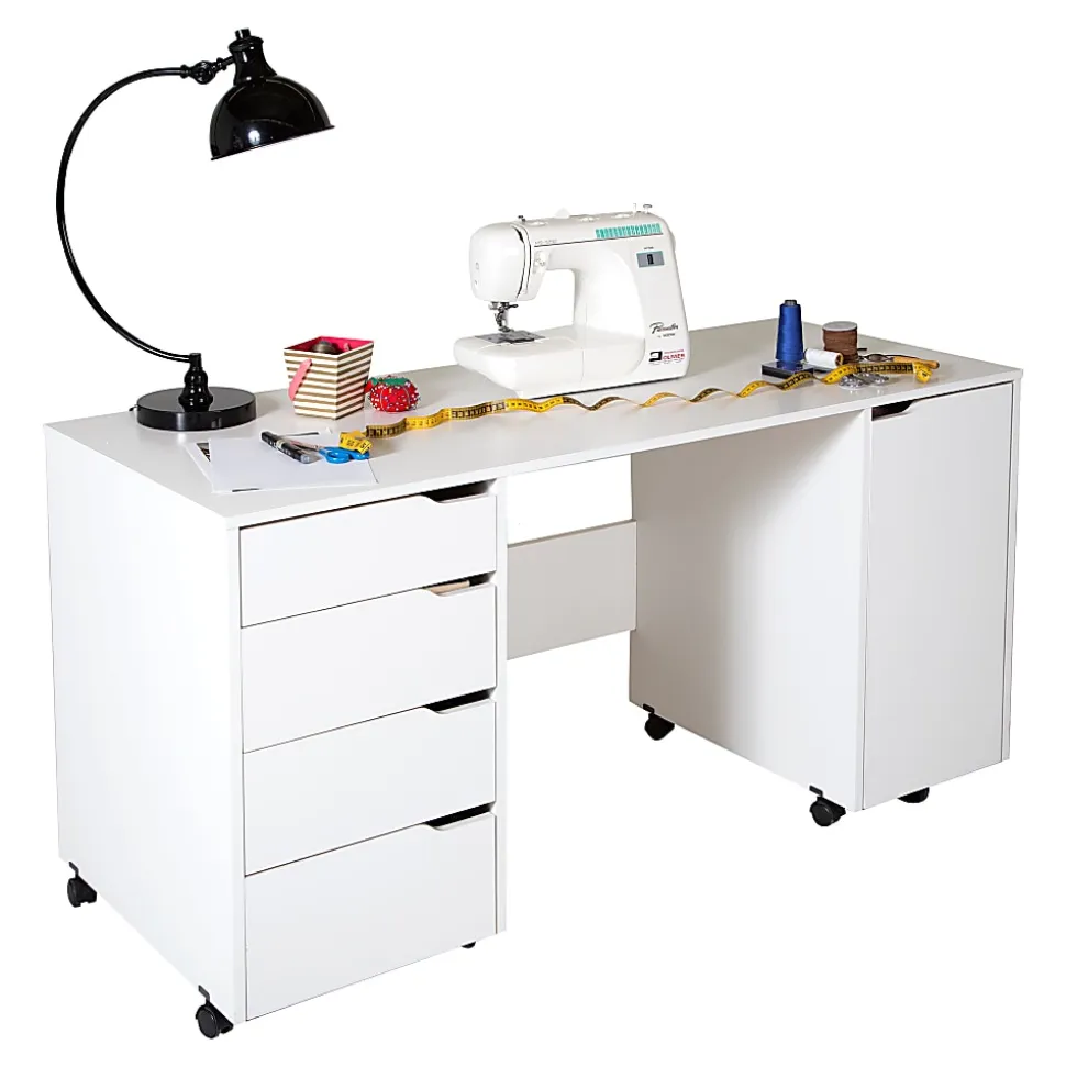 South Shore Crea Sewing Craft Table on Wheels, Pure White