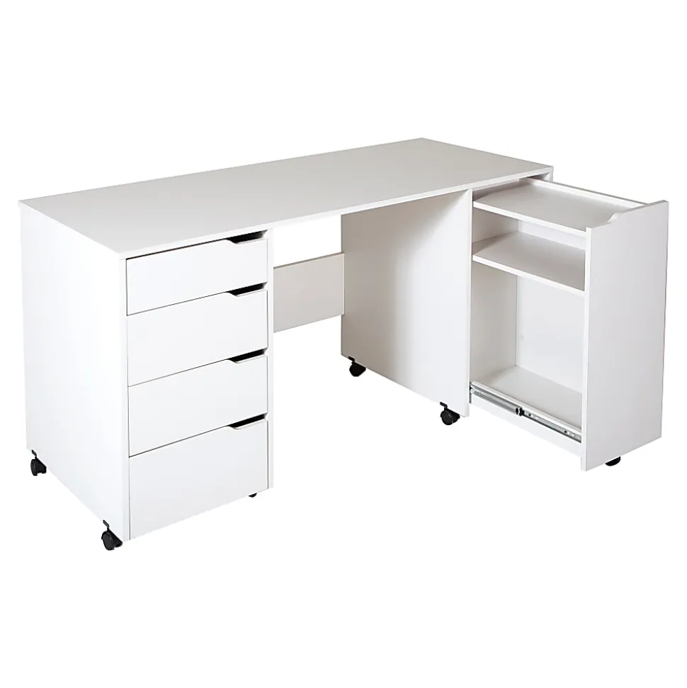 South Shore Crea Sewing Craft Table on Wheels, Pure White