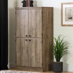 South Shore Morgan 4-Door Storage Armoire, 69-1/2”H x 33”W x 19-1/2”D, Weathered Oak