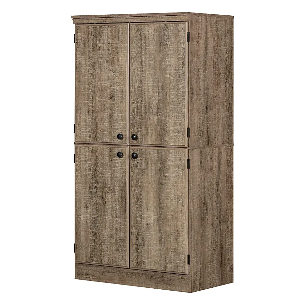 South Shore Morgan 4-Door Storage Armoire, 69-1/2”H x 33”W x 19-1/2”D, Weathered Oak