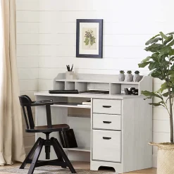 South Shore Versa 45"W Computer Desk With Hutch, Winter Oak