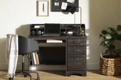 South Shore Versa 45"W Computer Desk With Hutch, Rubbed Black