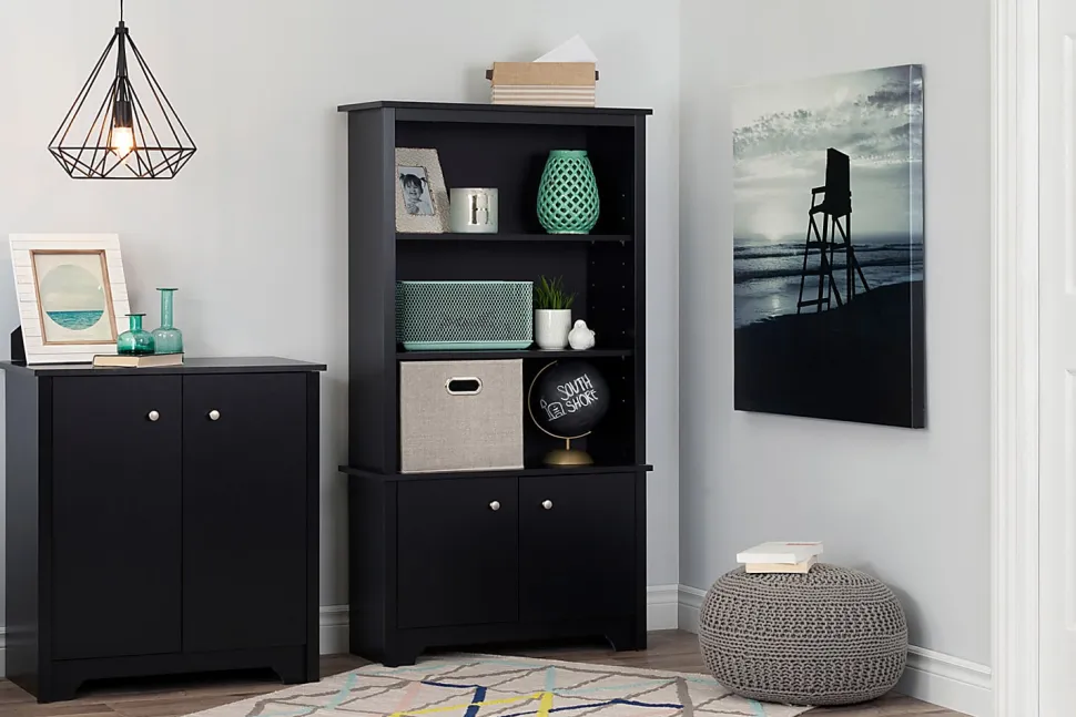 South Shore Vito Small 2-Door Storage Cabinet, Pure Black