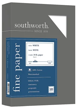 Southworth® 100% Cotton Business Paper, 8 1/2" x 11", 24 Lb, 100% Recycled, White, Box Of 500