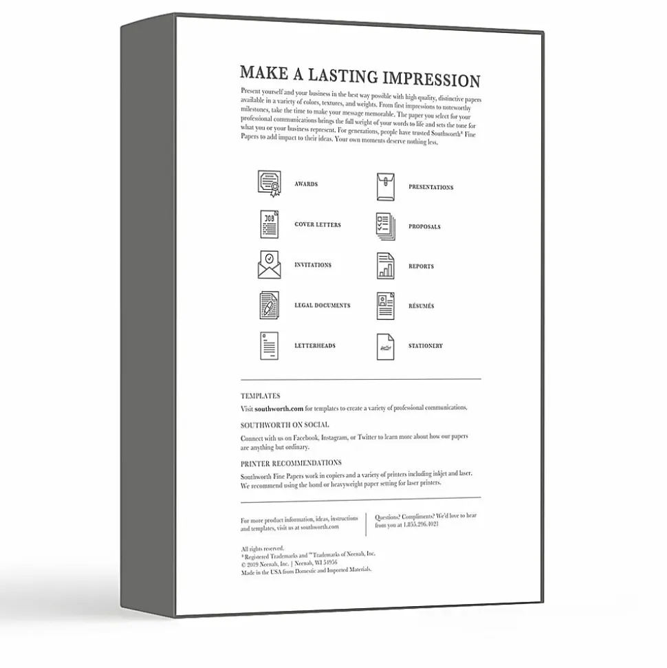 Southworth® 25% Cotton Business Paper, 8 1/2" x 11", 24 Lb, White, Box Of 500