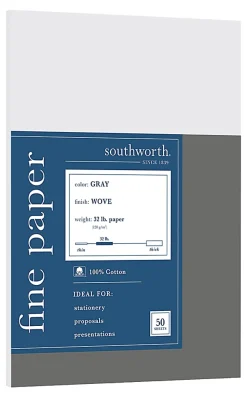 Southworth® 100% Cotton Business Paper, Letter Paper Size, 32 Lb, Gray, Pack Of 50 Sheets