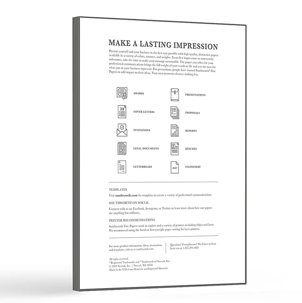 Southworth® 25% Cotton Linen Business Paper, White, Letter (8.5" x 11"), 100 Sheets Per Pack, 24 Lb, 94 Brightness