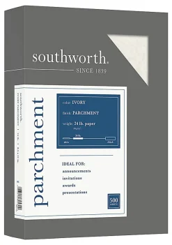 Southworth Fine Business Parchment Paper, 24 Lb,  8 1/2" x 11",  Ivory, Pack Of 500 sheets