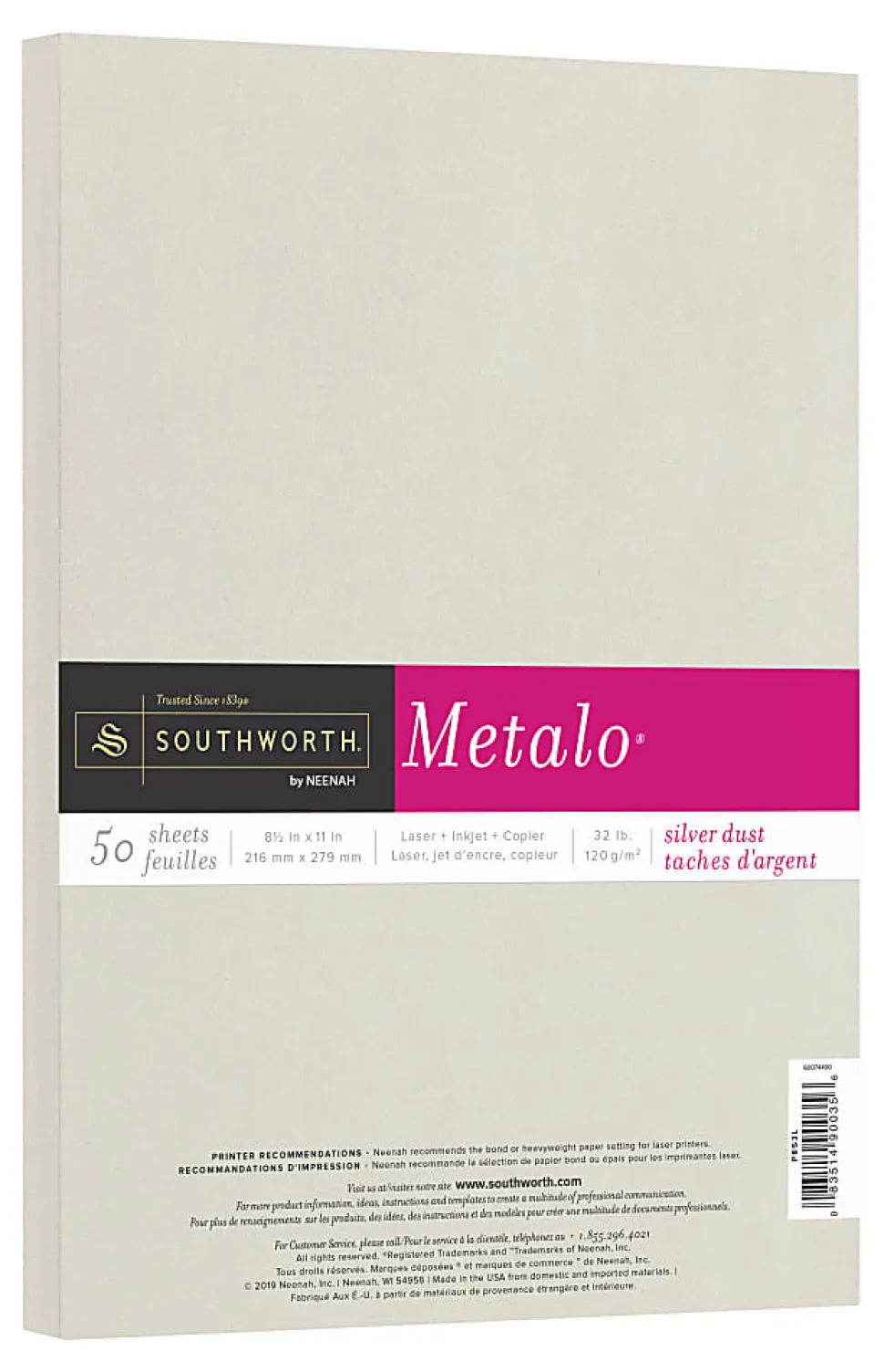 Southworth® Metalo Paper, Letter Paper Size, 32 Lb, Silver Dust, Pack Of 50 Sheets