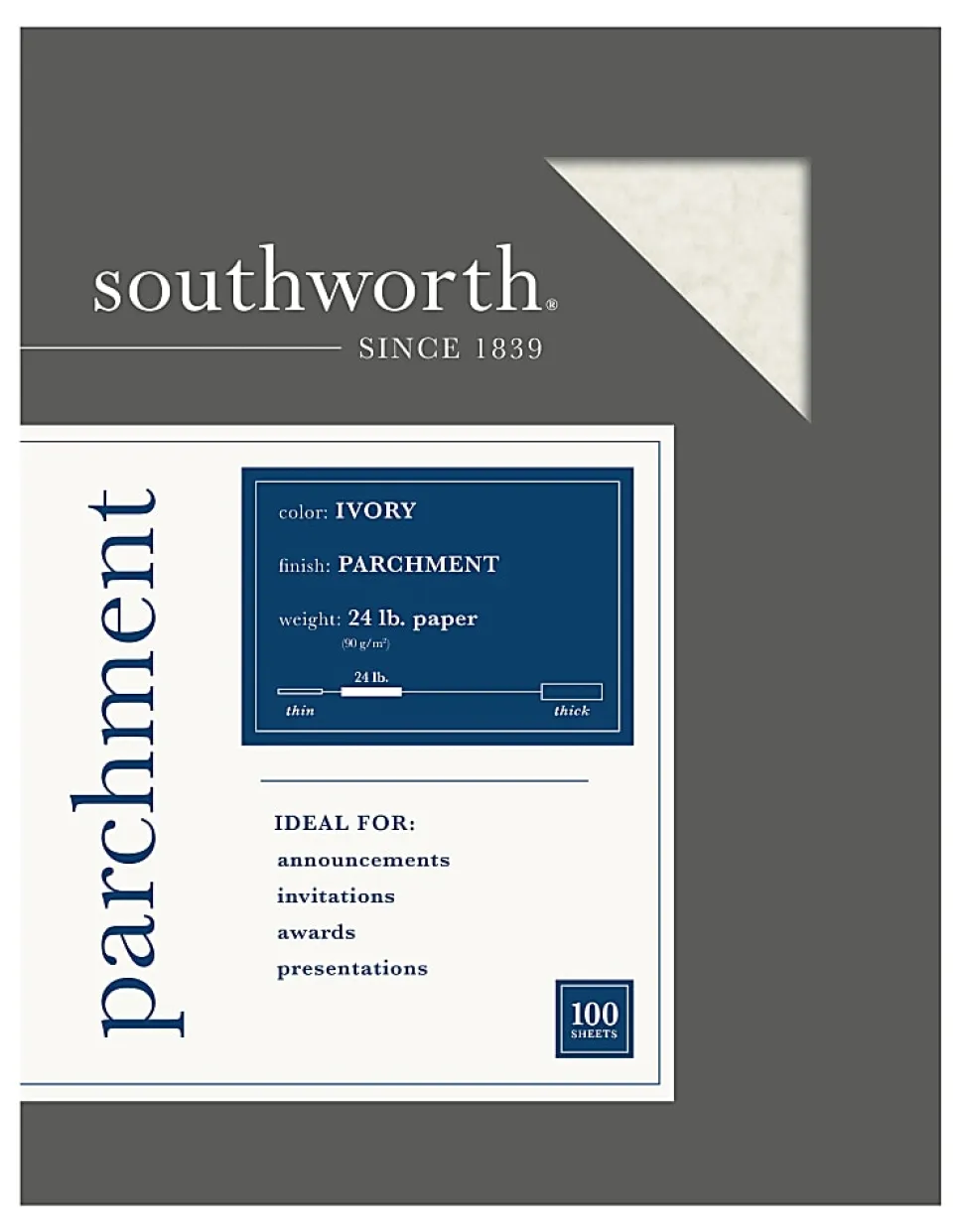 Southworth® Parchment Specialty Paper, 8 1/2" x 11", 24 Lb, Ivory, Pack Of 100