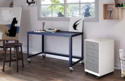 Space Solutions SOHO 18" Deep 4 Drawer Metal Mobile Organizer, 4 Box Drawers, Locking- Pearl White/Arctic Silver