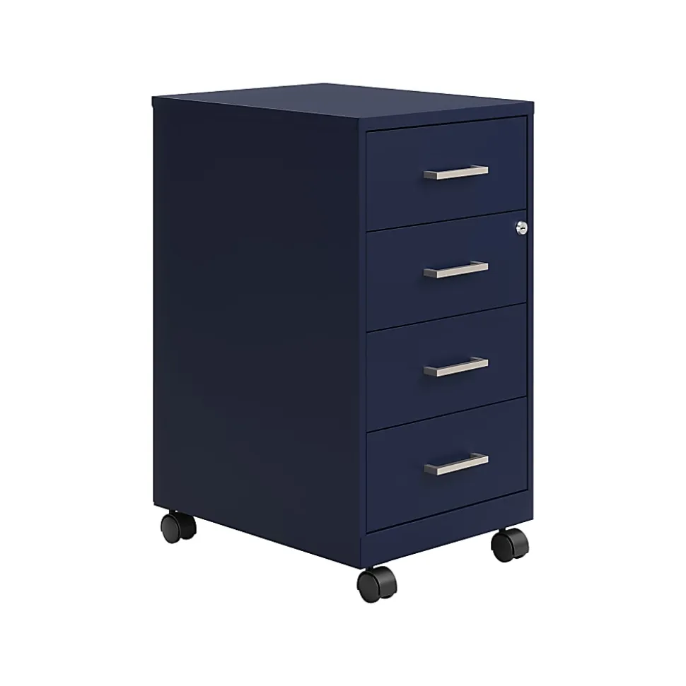 Space Solutions SOHO 18" Deep 4 Drawer Metal Mobile Organizer, 4 Box Drawers, Locking-Navy