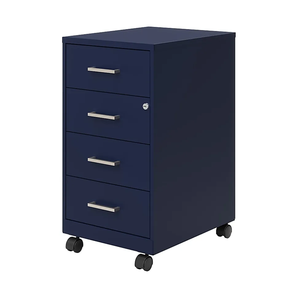 Space Solutions SOHO 18" Deep 4 Drawer Metal Mobile Organizer, 4 Box Drawers, Locking-Navy