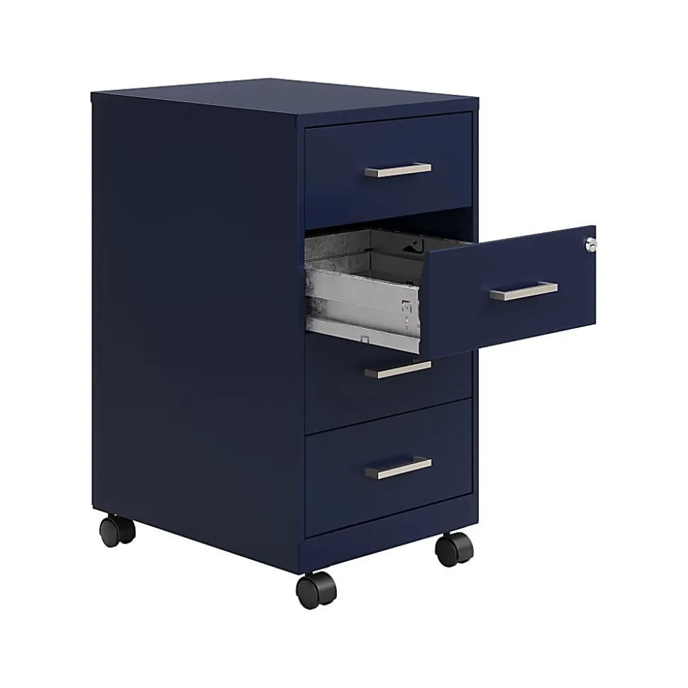 Space Solutions SOHO 18" Deep 4 Drawer Metal Mobile Organizer, 4 Box Drawers, Locking-Navy
