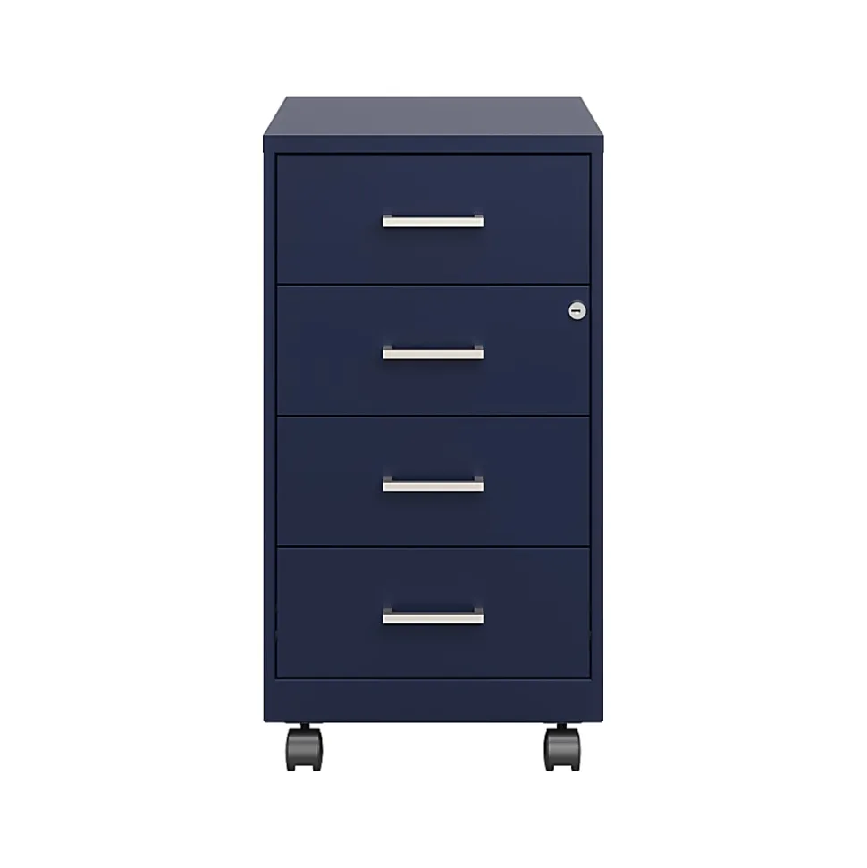 Space Solutions SOHO 18" Deep 4 Drawer Metal Mobile Organizer, 4 Box Drawers, Locking-Navy