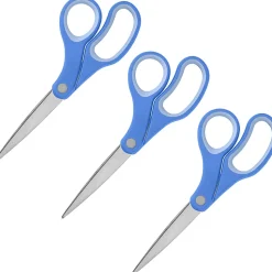 Sparco Bent Multipurpose Scissors - 8" Overall Length - Bent - Stainless Steel - Blue - 3 / Bundle