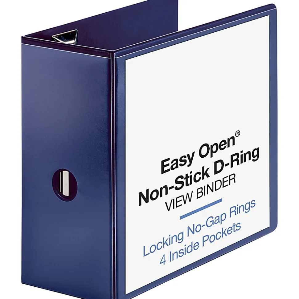 Sparco Easy-Open View 3-Ring Binder, 5" D-Rings, Navy