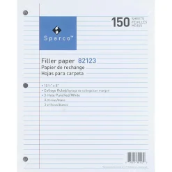 Sparco 3HP Notebook Filler Paper - 1800 Sheets - College Ruled - 16 lb Basis Weight - 8" x 10 1/2" - White Paper - 1800 / Bundle