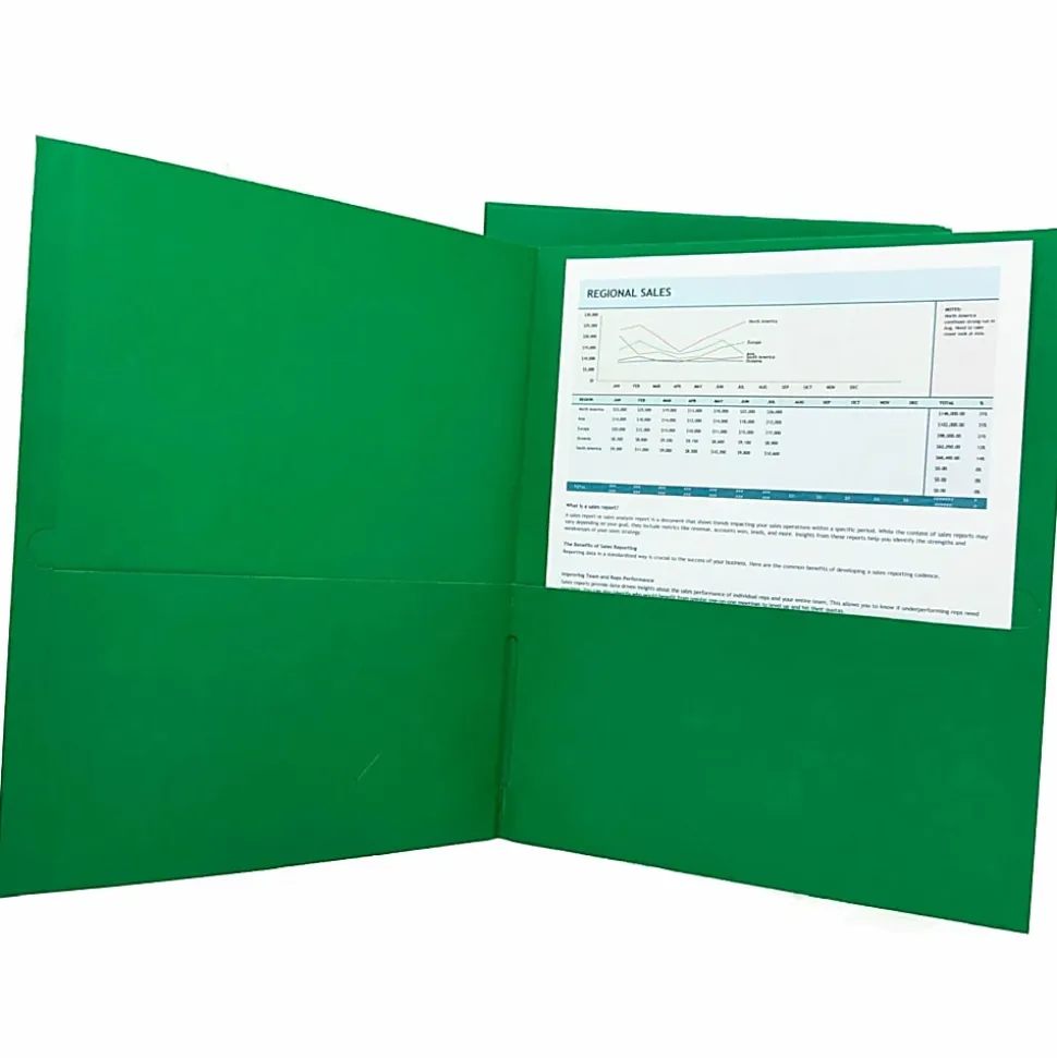 Sparco Leatherette Portfolio, 8-1/2" x 11", 2 Pocket, Green, Box of 25