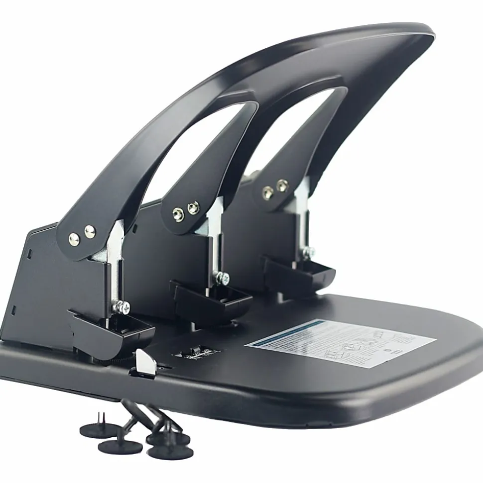 Sparco Manual Adjustable 3-Hole Punch, 100-Sheet Capacity, 10 1/4"H x 10 3/8"W x 6 1/4"D, Black
