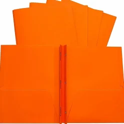 Sparco 3-Prong Leatherette Portfolios, 2 Pockets, Letter Size, Orange, Box Of 25 Portfolios