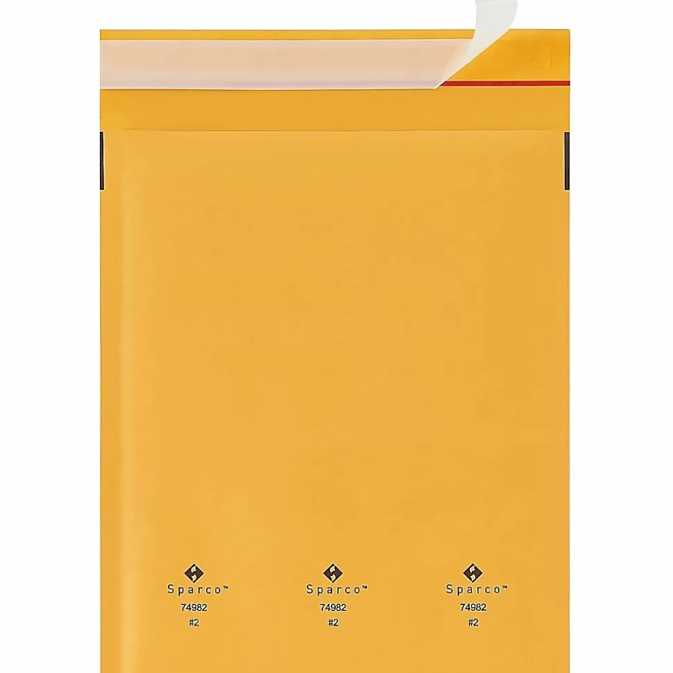 Sparco Size 2 Bubble Cushioned Mailers - Bubble - #2 - 8 1/2" Width x 12" Length - Self-sealing - Kraft - Kraft - 100 / Carton
