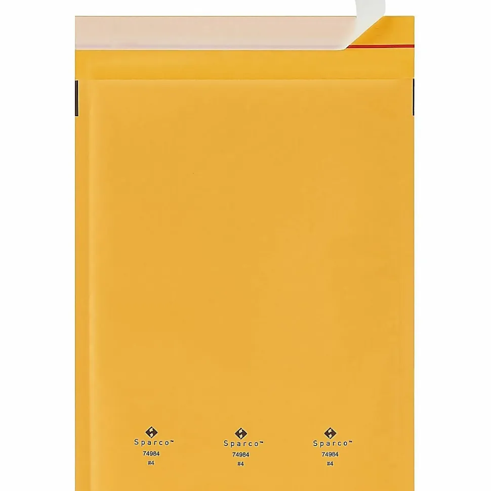 Sparco Size 4 Bubble Cushioned Mailers - Bubble - #4 - 9 1/2" Width x 14 1/5" Length - Self-sealing - Kraft - Kraft - 100 / Carton