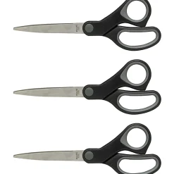 Sparco Straight Scissors w/Rubber Grip Handle - 7" Overall Length - Straight - Stainless Steel - Pointed Tip - Black, Gray - 3 / Bundle