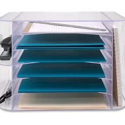 Sparco 6-tray Jumbo Desk Sorter, 3 Pocket(s), 12.3"H x 18.1"W x 10"D, Desktop, Wall Mountable, Clear, 1Each