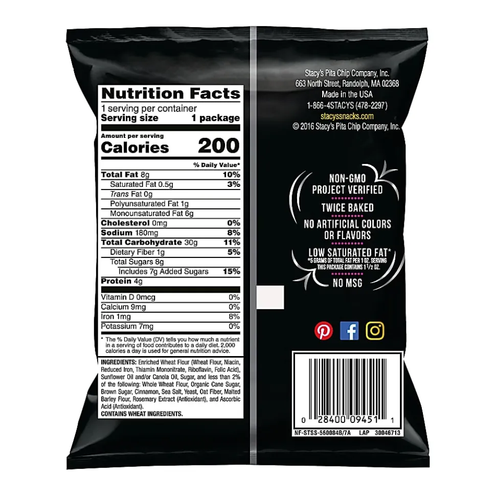 Stacy's® Cinnamon Sugar Pita Chips, 1.5 Oz, Pack Of 24