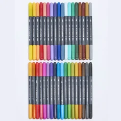 Staedtler Duo-Ended Markers, Watercolor, Brush Tip/Fine Tip, Black Barrels, Assorted Ink Colors, Pack Of 36 Markers