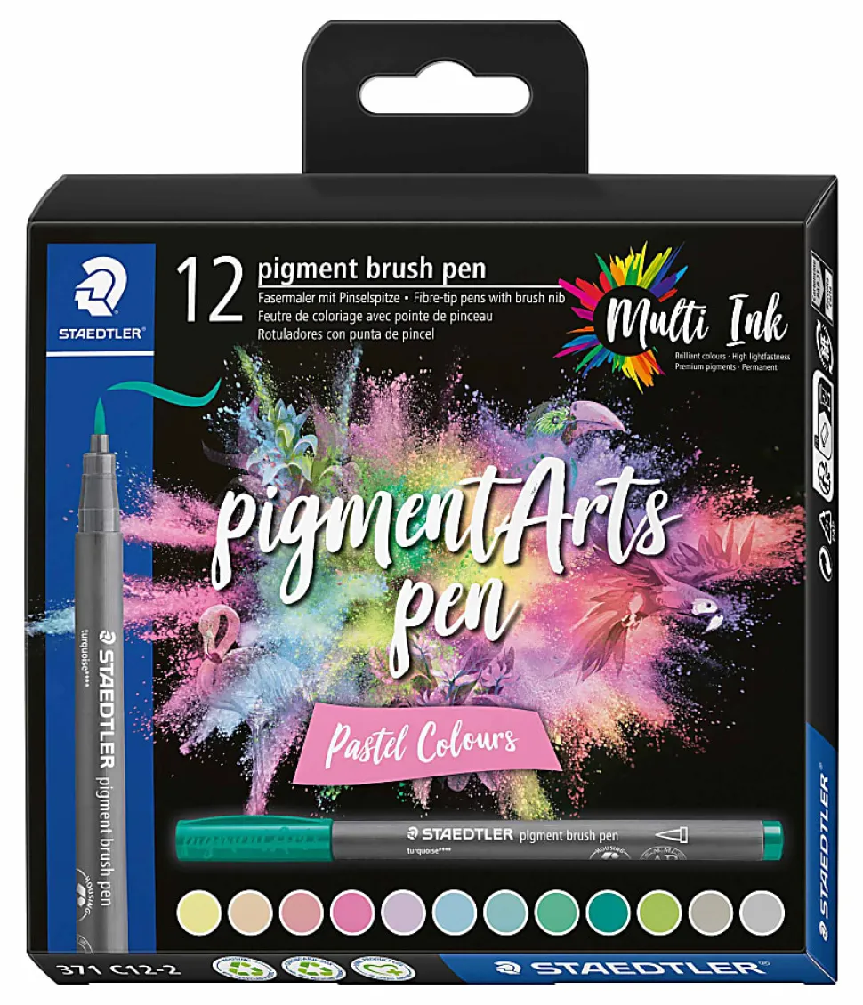 Staedtler Pigment Brush Pens, Pastel Colors, Set Of 12 Pens