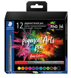 Staedtler Pigment Brush Pens, Basic Colors, Set Of 12 Pens