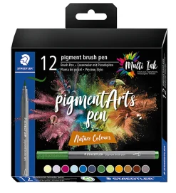 Staedtler Pigment Brush Pens, Nature Colors, Set Of 12 Pens