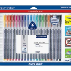 Staedtler® Triplus Fineliner Porous Point Pens, Fine Point, 0.3 mm, Gray Barrel, Assorted Ink Colors, Pack Of 20