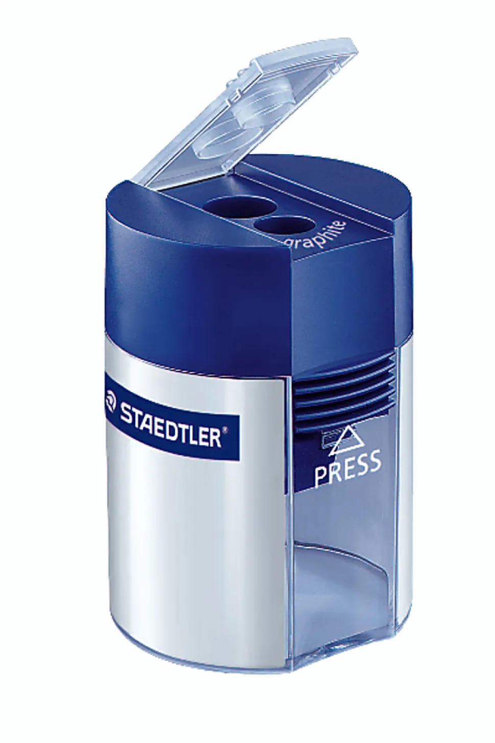 Staedtler® Two-Hole Metal Pencil Sharpener With Locking Mechanism, Blue/Silver