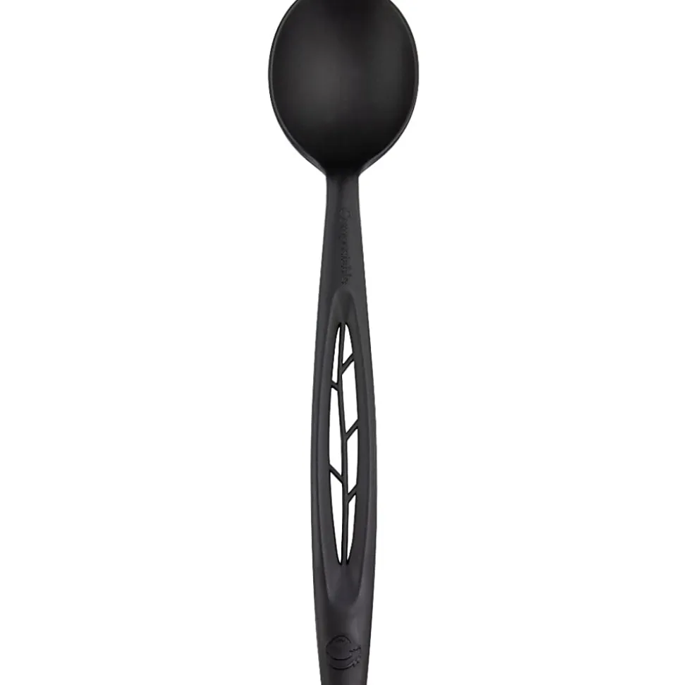 StalkMarket Compostable Cutlery Spoons, 6 1/2", Black, Pack Of 1,000 Spoons