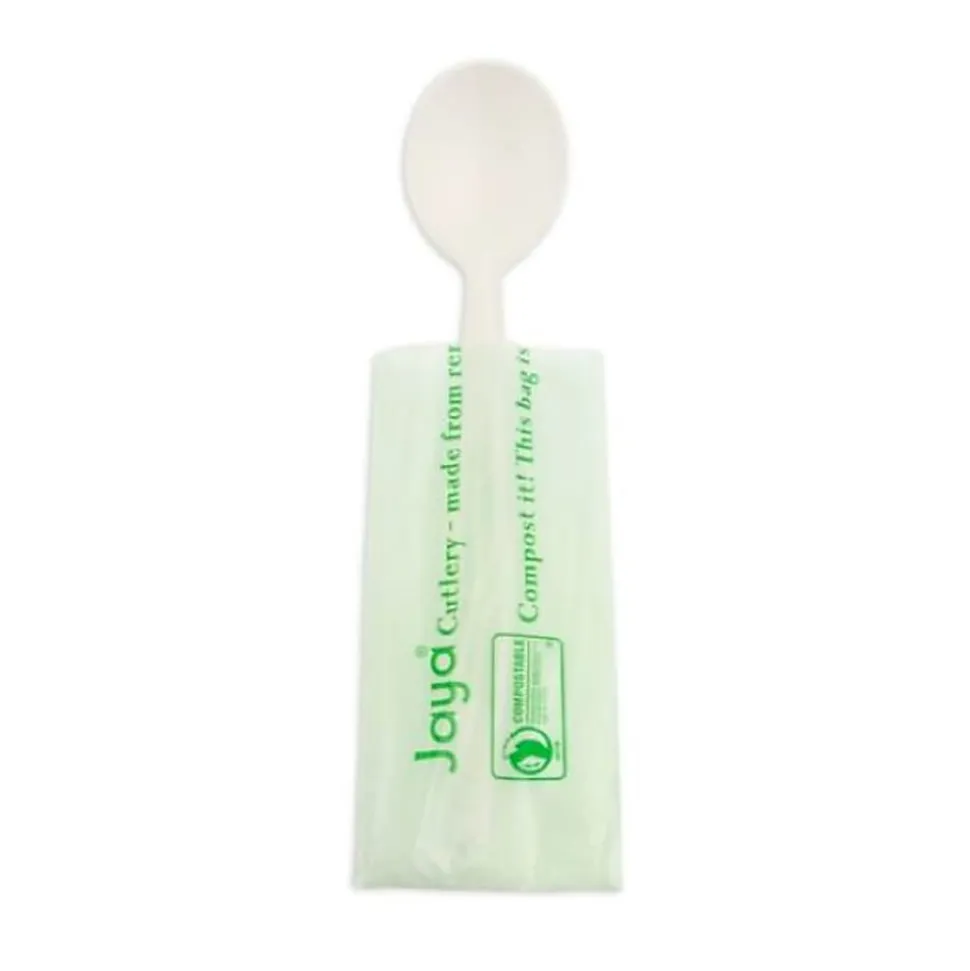 StalkMarket Compostable Individually Wrapped Spoons, 6 1/2", White, Pack Of 750 Spoons