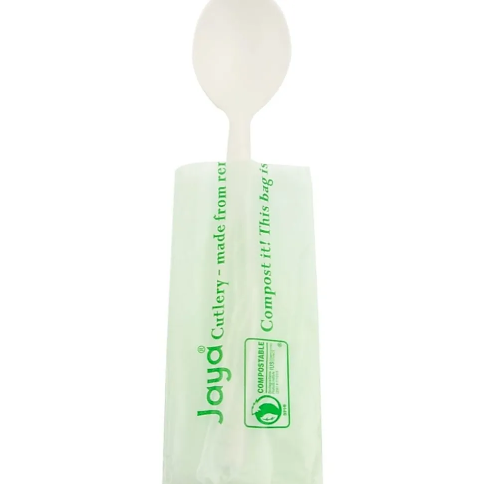 StalkMarket Compostable Individually Wrapped Spoons, 6 1/2", White, Pack Of 750 Spoons