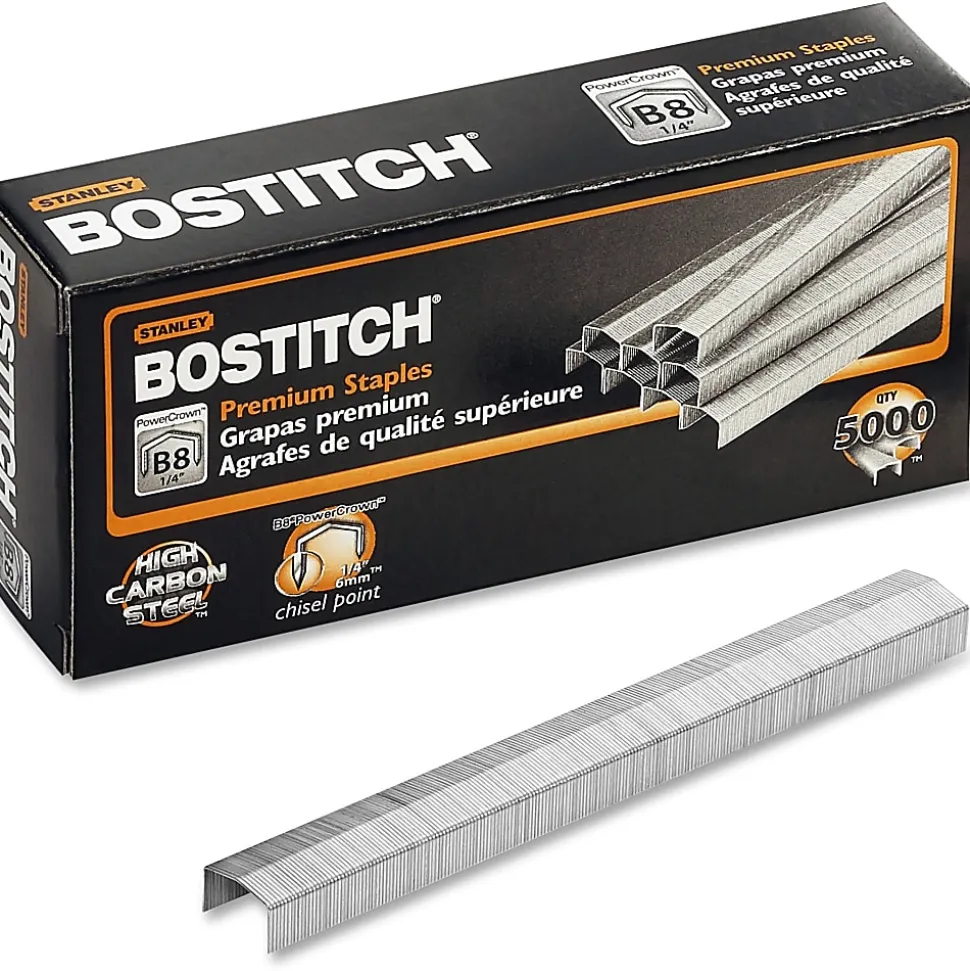 Stanley Bostitch® B8 PowerCrown™ Premium Staples, 1/4", Box Of 5000