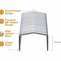 Stanley Bostitch® B8 PowerCrown™ Premium Staples, 1/4", Box Of 5000