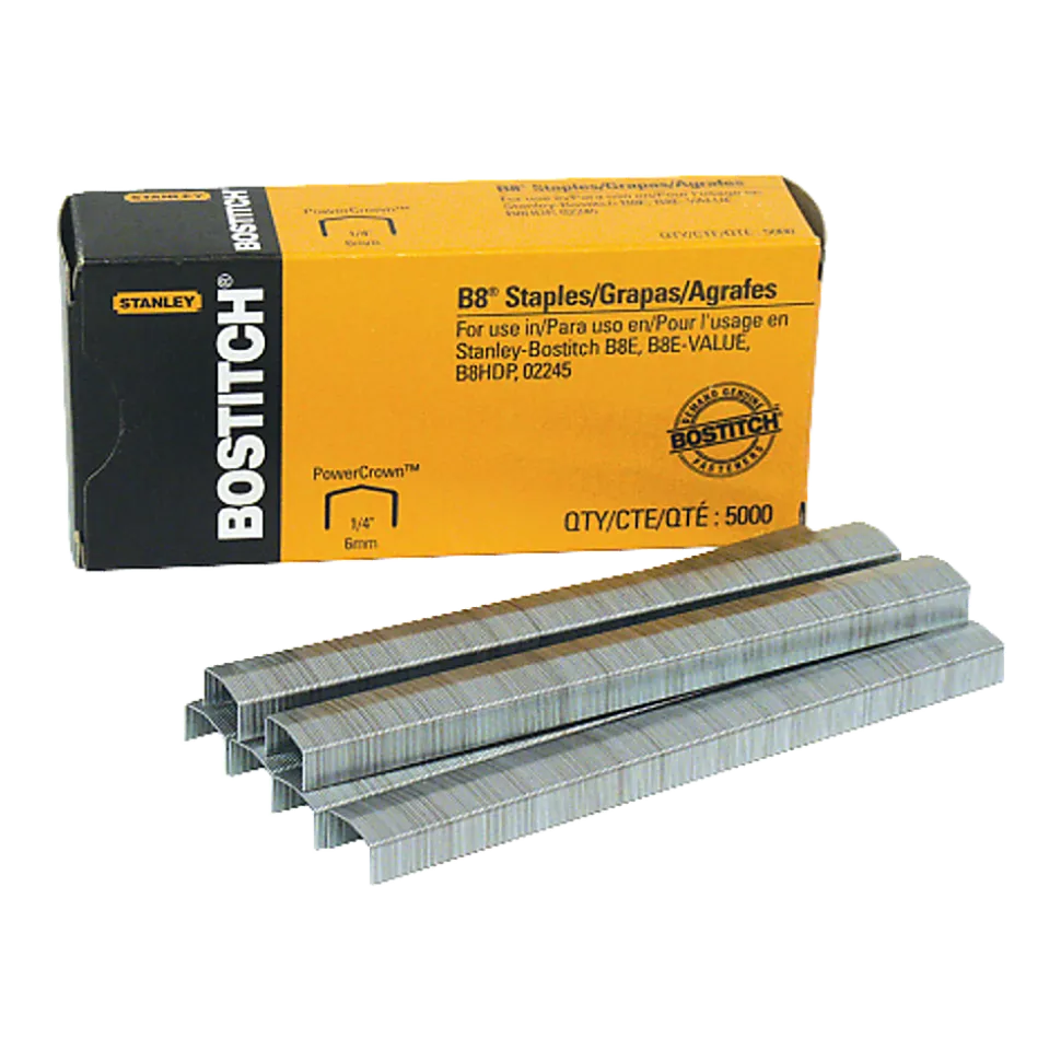Stanley Bostitch® B8 PowerCrown™ Premium Staples, 1/4", Box Of 5000