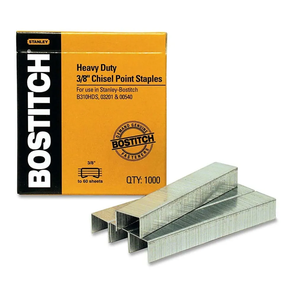 Stanley-Bostitch Heavy-Duty Chisel Point Staples, 3/8", Box Of 5,000 Staples