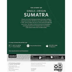 Starbucks K-Cup Sumatra Blend Coffee, Dark Roast, 24 Pods Per Case, Carton Of 4 Cases